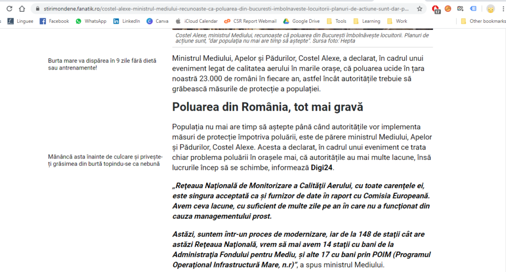 Costel Alexe Ministrul Mediului RecunoaÈ™te CÄƒ Poluarea Din BucureÈ™ti ImbolnÄƒveÈ™te Locuitorii Planuri De AcÈ›iune Sunt Dar PopulaÅ£ia Nu Mai Are Timp SÄƒ Astepte Ambasada Sustenabilitatii In Romania